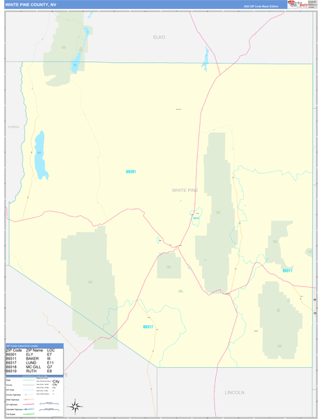 White Pine County, NV Carrier Route Wall Map